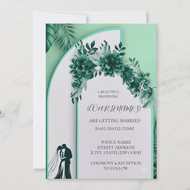 Green Floral Wedding Invitation (Front)
