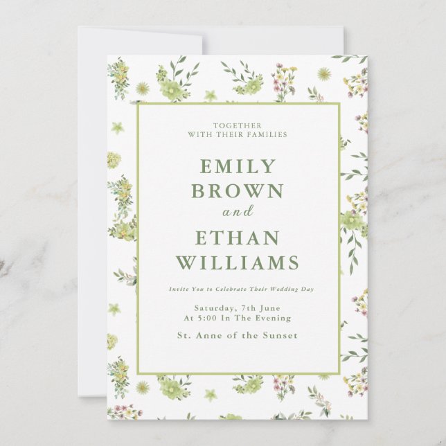 Green Floral Wedding Invitation (Front)