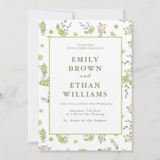 Green Floral Wedding Invitation