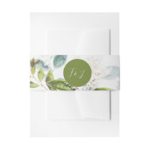 Green Floral Wedding Invitation Belly Band