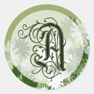 Green Floral Wedding Monogram A Seal