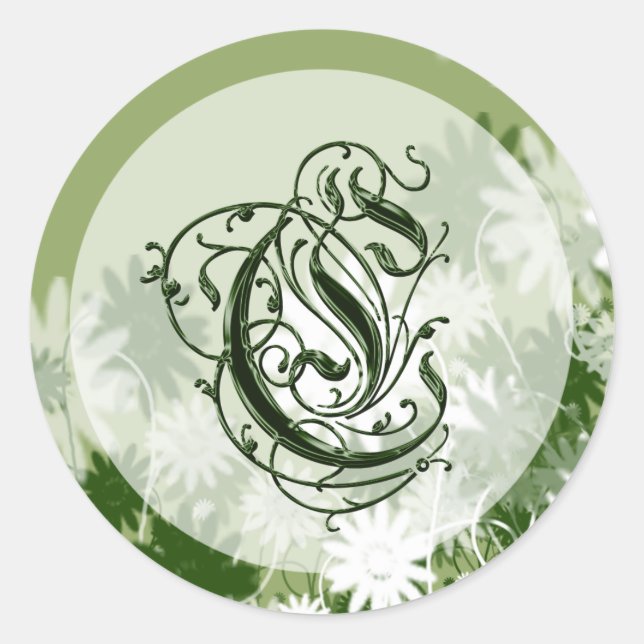 Green Floral Wedding Monogram C Seal (Front)