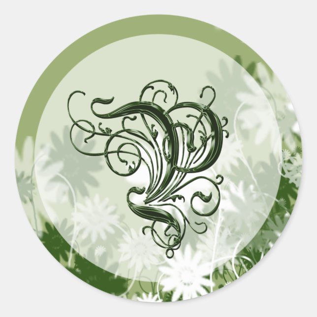 Green Floral Wedding Monogram P Seal (Front)