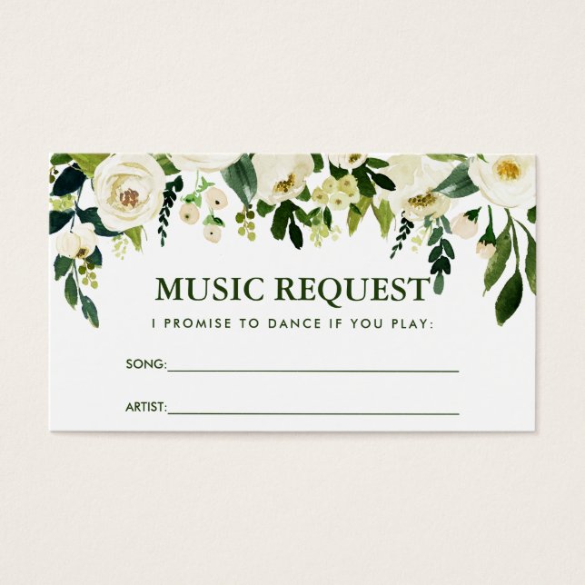 Green Floral Wedding Music Song Request Card GT (Front)