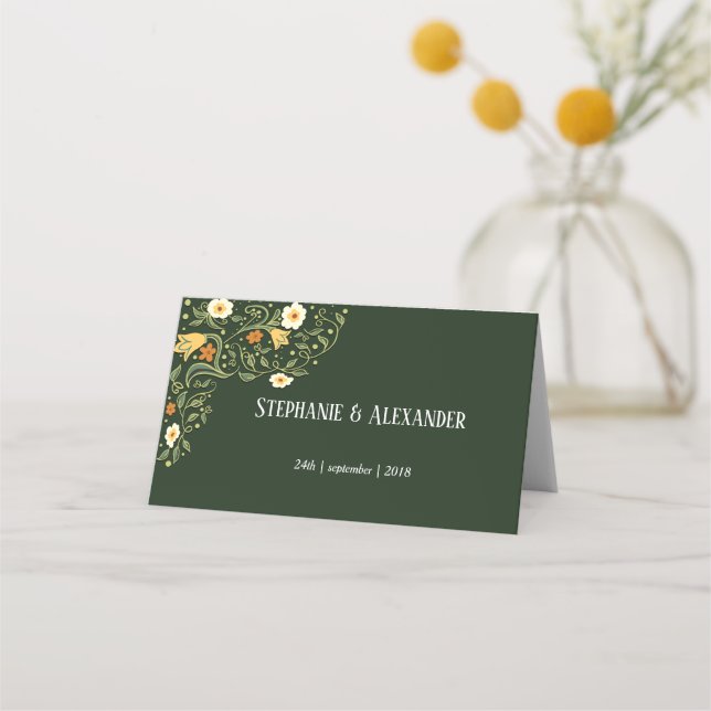 Green Floral Wedding Place Card (Back)