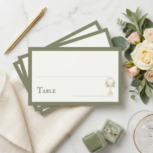 Green Floral Wedding Rings Romantic Table  Place Card