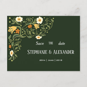 Green Floral Wedding Save the Date Announcement Postcard