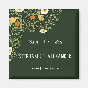 Green Floral Wedding Save the Date Magnet