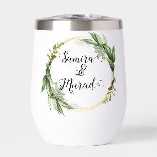 Green Floral Wedding Thermal Wine Tumbler