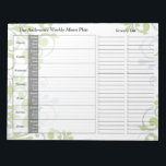 Green Floral Weekly Personalised Menu Plan Notepad<br><div class="desc">You can personalise the name on this handy green floral personalised weekly menu plan calendar tear away notepad. Just fill it in each week and then tear it away to get to the next blank week. It includes meal planning for the whole week and a section to write out your...</div>
