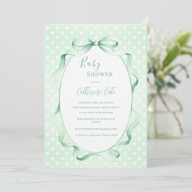Green Floral Whimsical Baby Shower  Invitation (Standing Front)