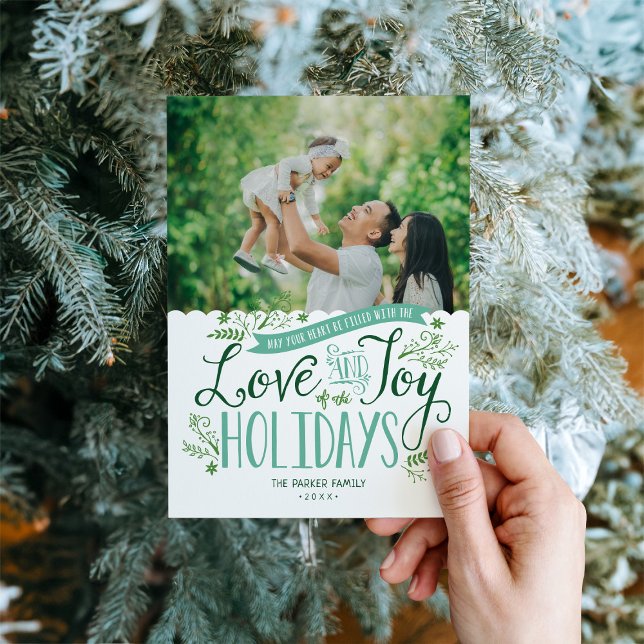 Green Floral Whimsy Holiday Photo Card (Creator Uploaded)