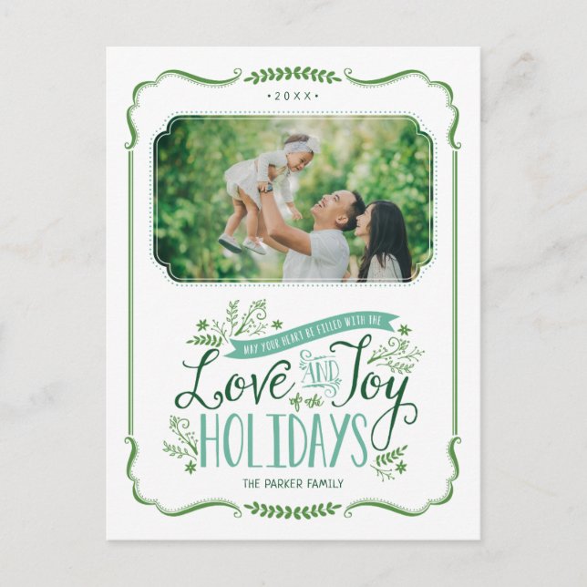 Green Floral Whimsy Holiday Photo Postcard (Front)