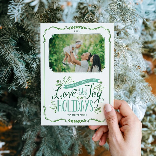 Green Floral Whimsy Magnetic Holiday Photo Card (Creator Uploaded)