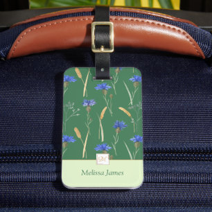 Green Floral Wildflower Monogram Luggage Tag