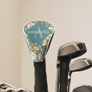Green Floral William Morris Elegant Monogram Golf Head Cover