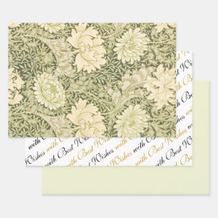 Green Floral Wm Morris Design Best Wishes  Wrapping Paper Sheet
