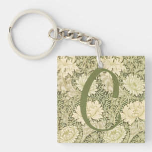 Green Floral Wm Morris Design Monogram Key Ring