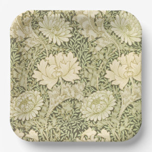 Green Floral Wm Morris Design Paper Plate