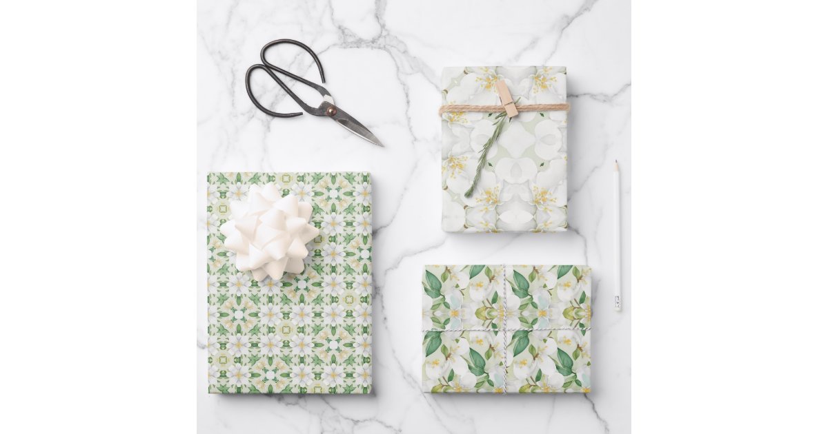 Green Floral Wrapping Paper. Jasmine flowers Wrapping Paper Sheet | Zazzle
