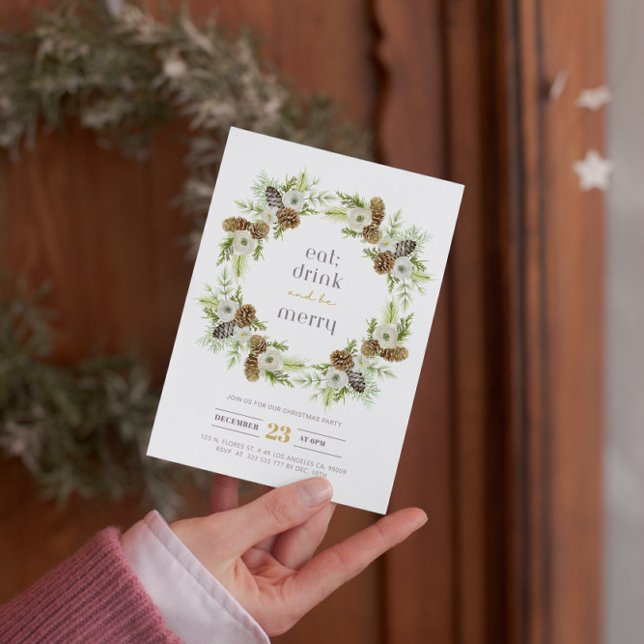 Green Floral Wreath Christmas Invitation (Creator Uploaded)