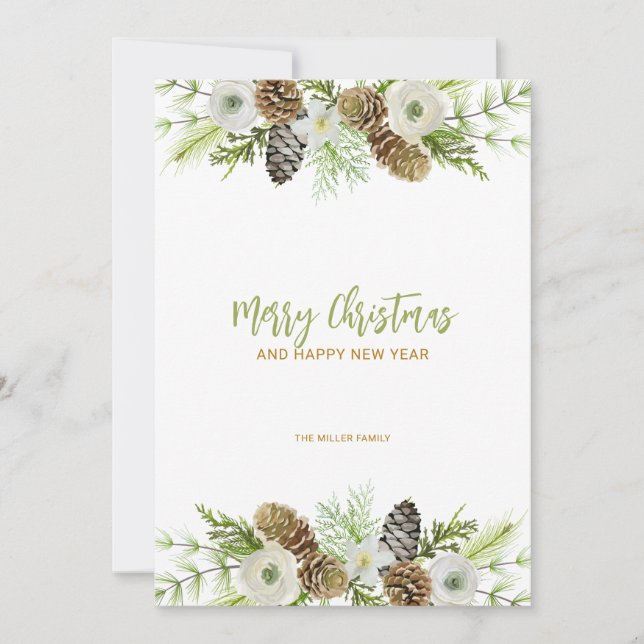 Green Floral Wreath Christmas Invitation (Front)