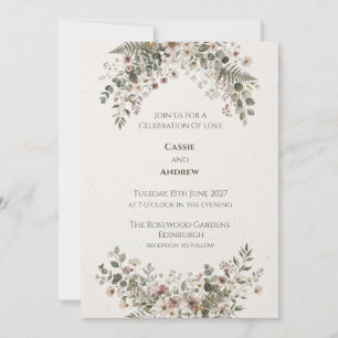 Green Floral Wreath Wedding Invitation