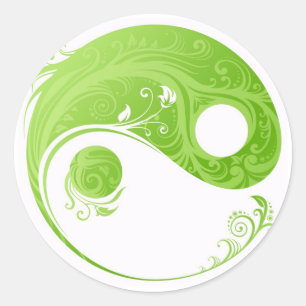 GREEN FLORAL YIN YANG DESIGN CLASSIC ROUND STICKER