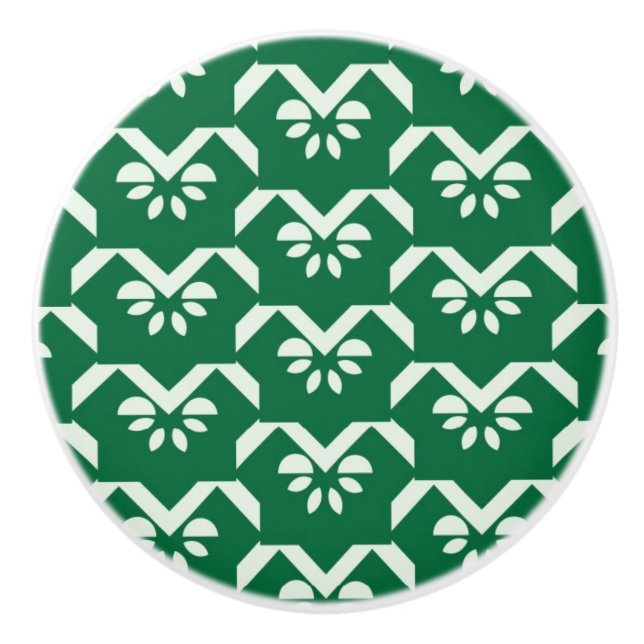 Green floral zigzag ceramic knob (Front)