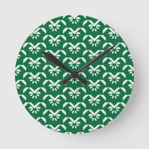 Green floral zigzag round clock