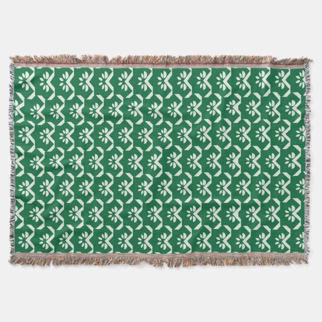 Green floral zigzag throw blanket (Front)