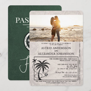 Green Florida Passport Wedding Invitation