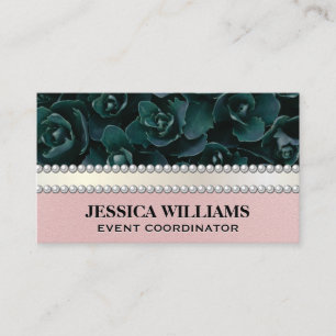 Green Flower Arrangement   Pearls Business Card