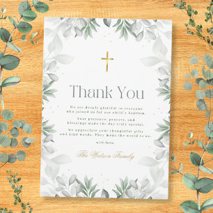 Green Flower Baptism  Thank You Card