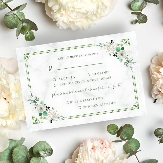 Green Flower Botanical Two Meal Choice Rsvp Card (Creator Uploaded)