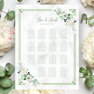 Green Flower Botanical Wedding Seating Chart