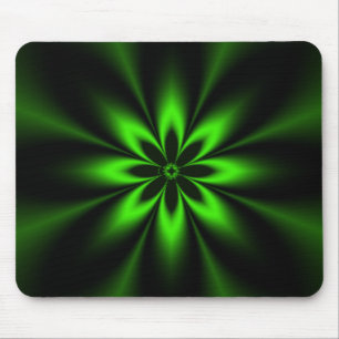 Green Flower Burst Fractal Mouse Mat