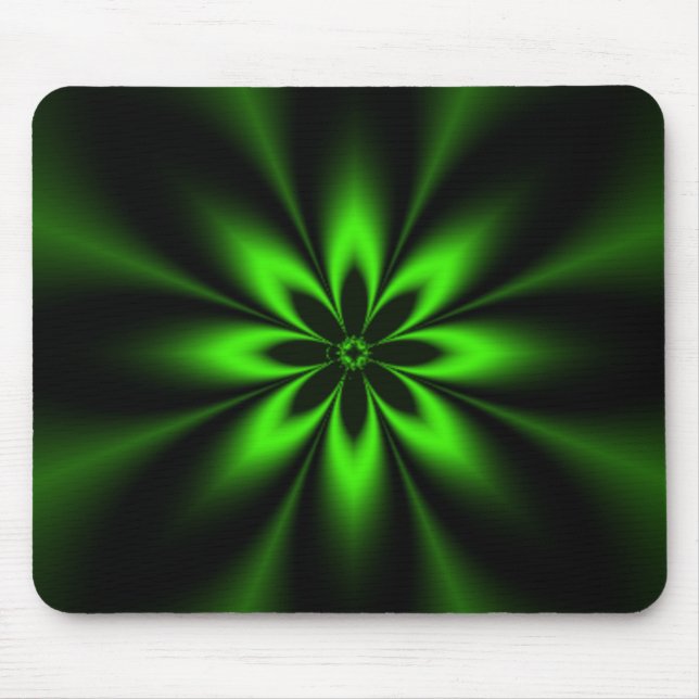 Green Flower Burst Fractal Mouse Mat (Front)