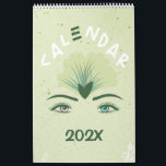 Green Flower Eyes Yearly Calendar<br><div class="desc">Unique yearly calendar with each month specially designed with lovely graphics. Each month has a unique set of flowers and lettering and the eyes change colour depending on the flower. The cover page includes a year text which you can personalise by clicking on "personalise this template" and enter the year...</div>