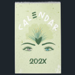 Green Flower Eyes Yearly Calendar<br><div class="desc">Unique yearly calendar with each month specially designed with lovely graphics. Each month has a unique set of flowers and lettering and the eyes change colour depending on the flower. The cover page includes a year text which you can personalise by clicking on "personalise this template" and enter the year...</div>