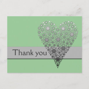 Green Flower Heart Thank you card