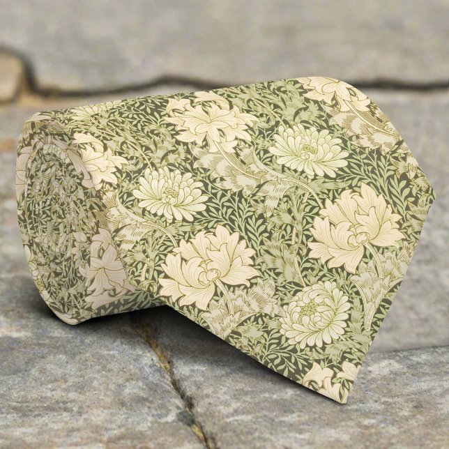 Green Flower Illustration Floral Christmas Pattern Tie (Creator Uploaded)