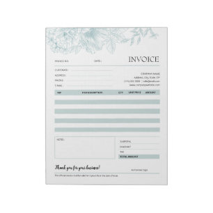 Green Flower Line Art Small Business Invoice Forms Notepad