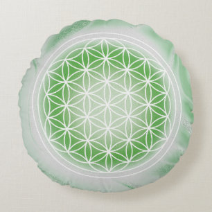 green flower of life round cushion