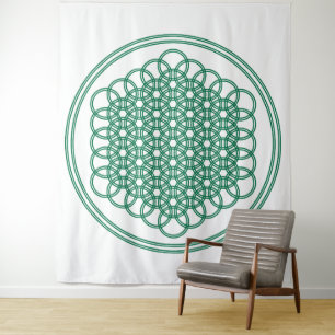 Green Flower of Life - Sacred Geometry Tapestry
