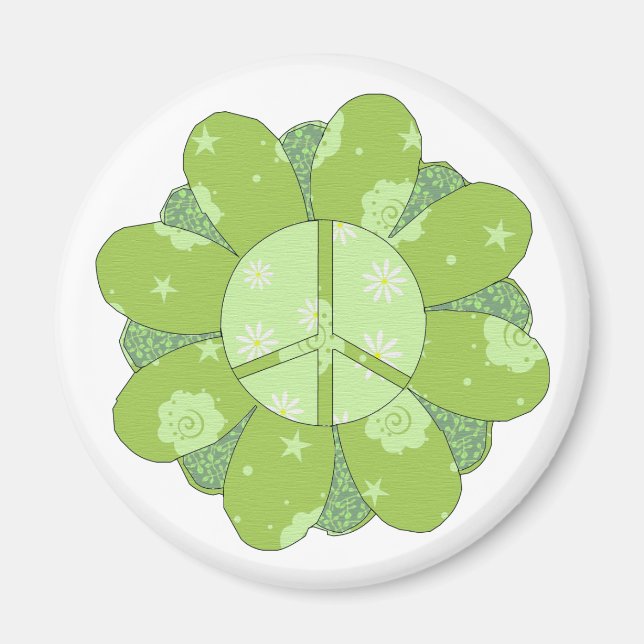 Green Flower Peace Sign Magnet (Front)