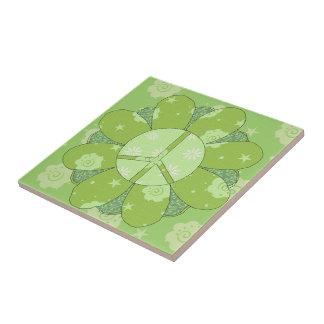 Green Flower Peace Sign Tile