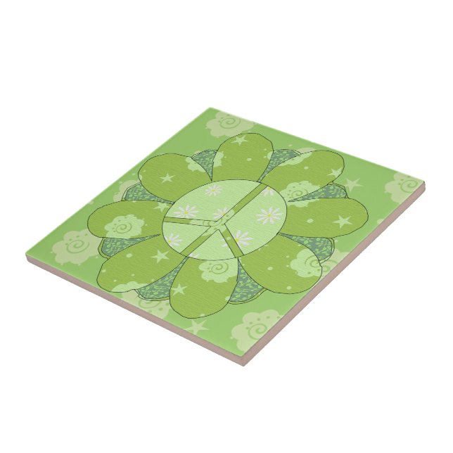 Green Flower Peace Sign Tile (Side)