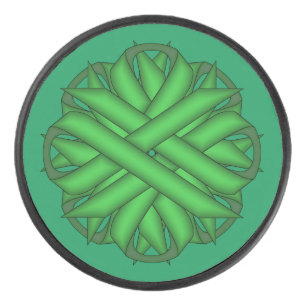 Green Flower Ribbon by Kenneth Yoncich Hockey Puck