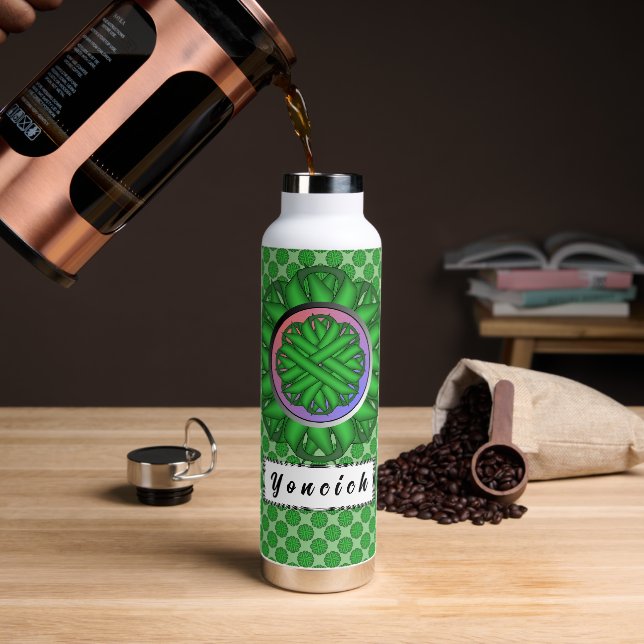Green Flower Ribbon by Kenneth Yoncich Water Bottle (Coffee)